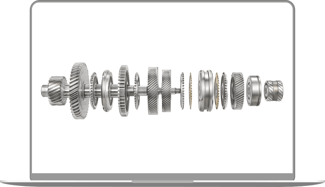 Laptop showing an exploded view of a gearbox