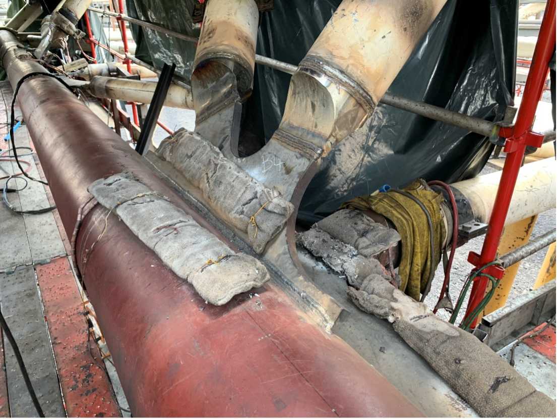 Installation of lace chord connection in dragline booms
